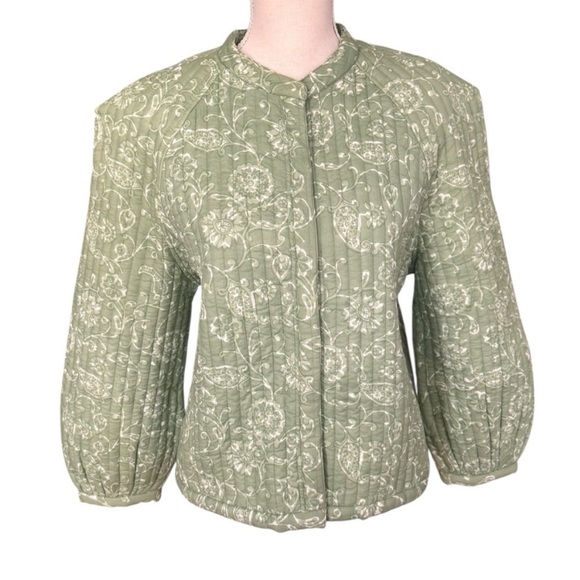 AERIN x Julia Amory Devon Quilted Ikat Jacket 100% Cotton Green Floral Size L - Picture 3 of 11